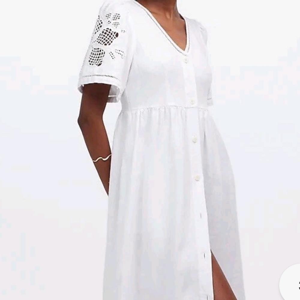 MADEWELL Cassie Button Front V-Neck Midi Linen Dress SM Cottage Boho Prairie